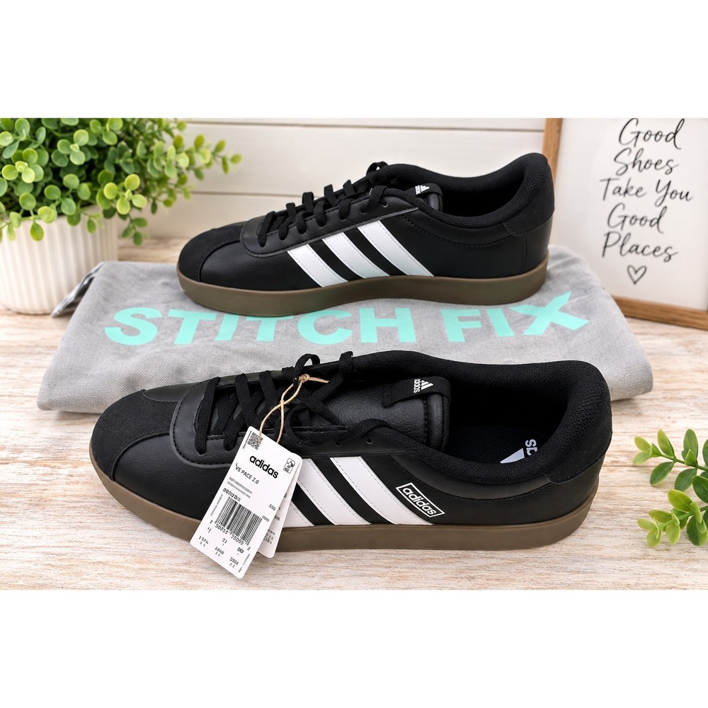 Adidas VL Court 3.0 Men's 11.5 Black White Gum Sole Retro Skate Sneakers NWT
